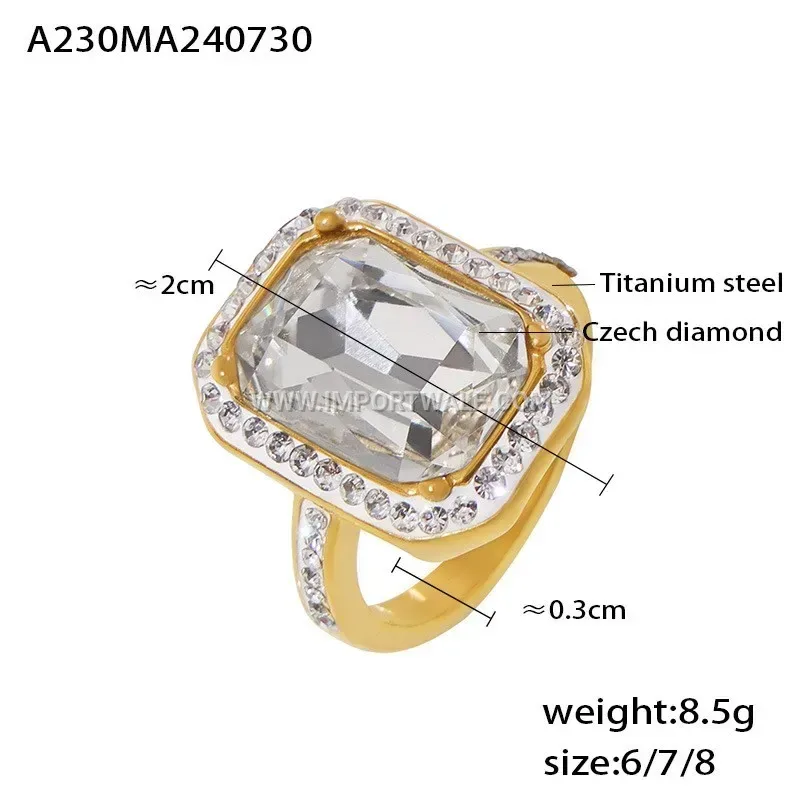 Bezel Set Geometric Zircon 18K Gold Plated Ring
