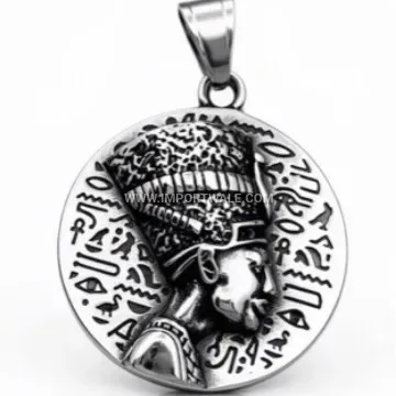 Retro Stainless Steel Round Coin Portrait Pendant