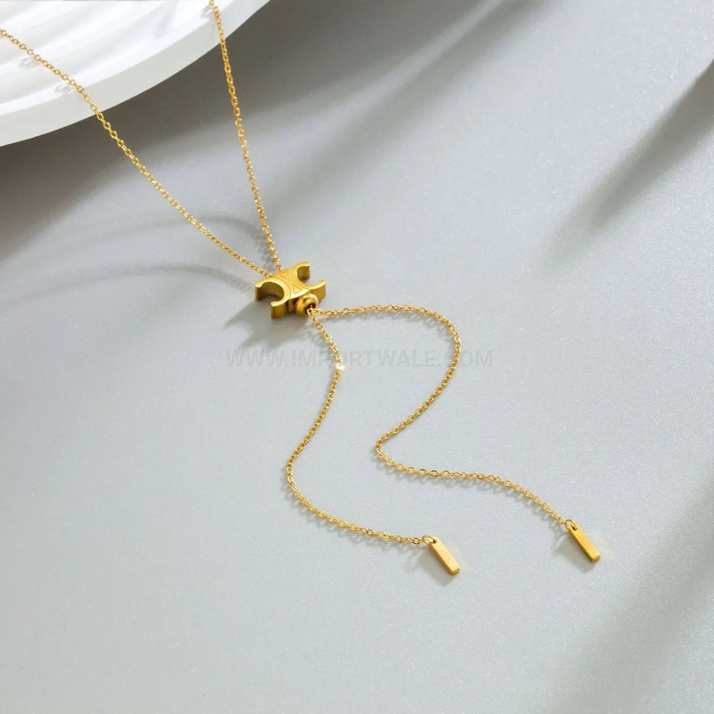 Trendy Gold Plated Stainless Steel Letter Charm Tassel Pendant Necklace