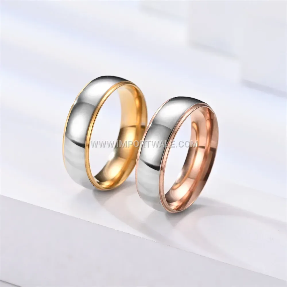 Two-Tone Polished Stainless Steel Curved Step Ring