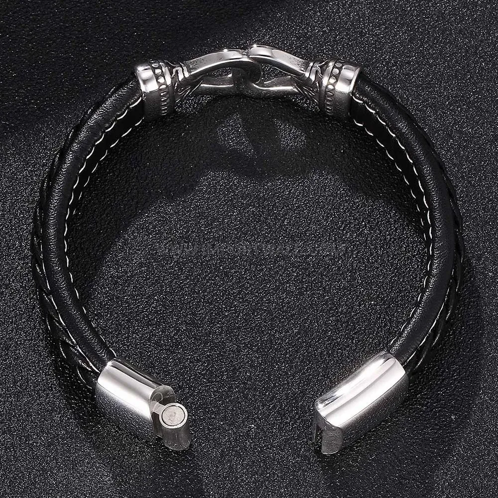 Elegant Vintage Totem Stitched Leather Stainless Steel Bracelet