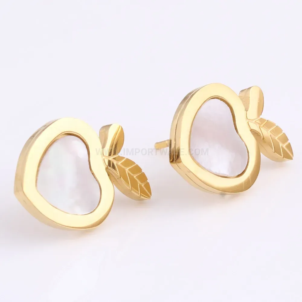 Premium Gold Stainless Steel Heart Apple Shell Stud Earrings