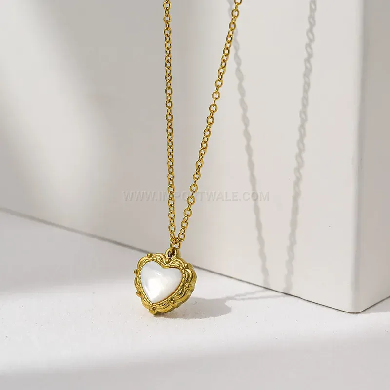 Modern Gold Plated Heart Pendant Necklace And Earring Stainless Steel Set