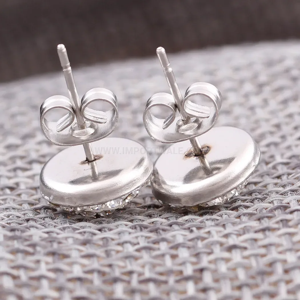 Stylish Pave Crystal Round Geometric Stainless Steel Stud Earrings