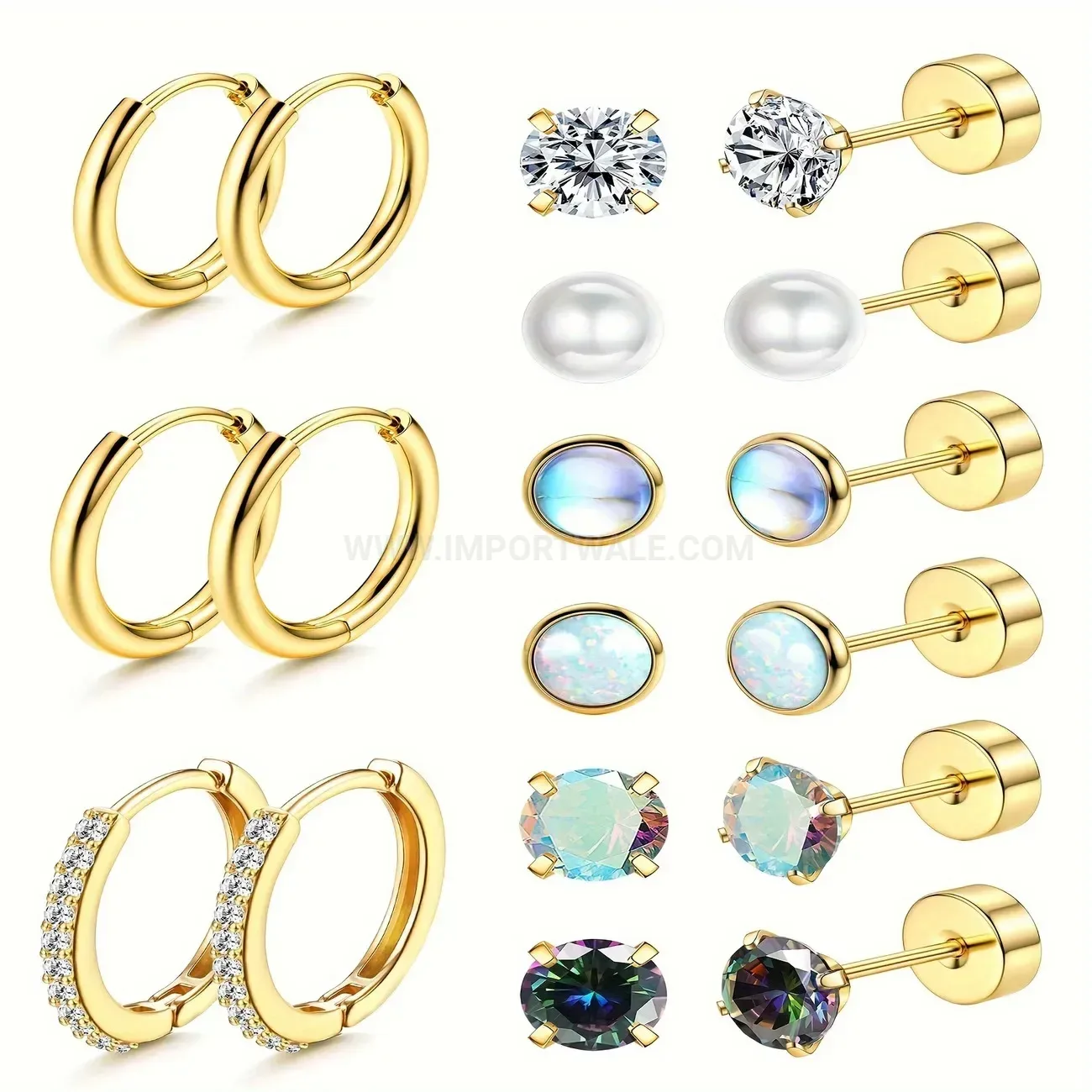 Bold Minimalist Stainless Steel Plain Hoop Huggie Stud Earring Set