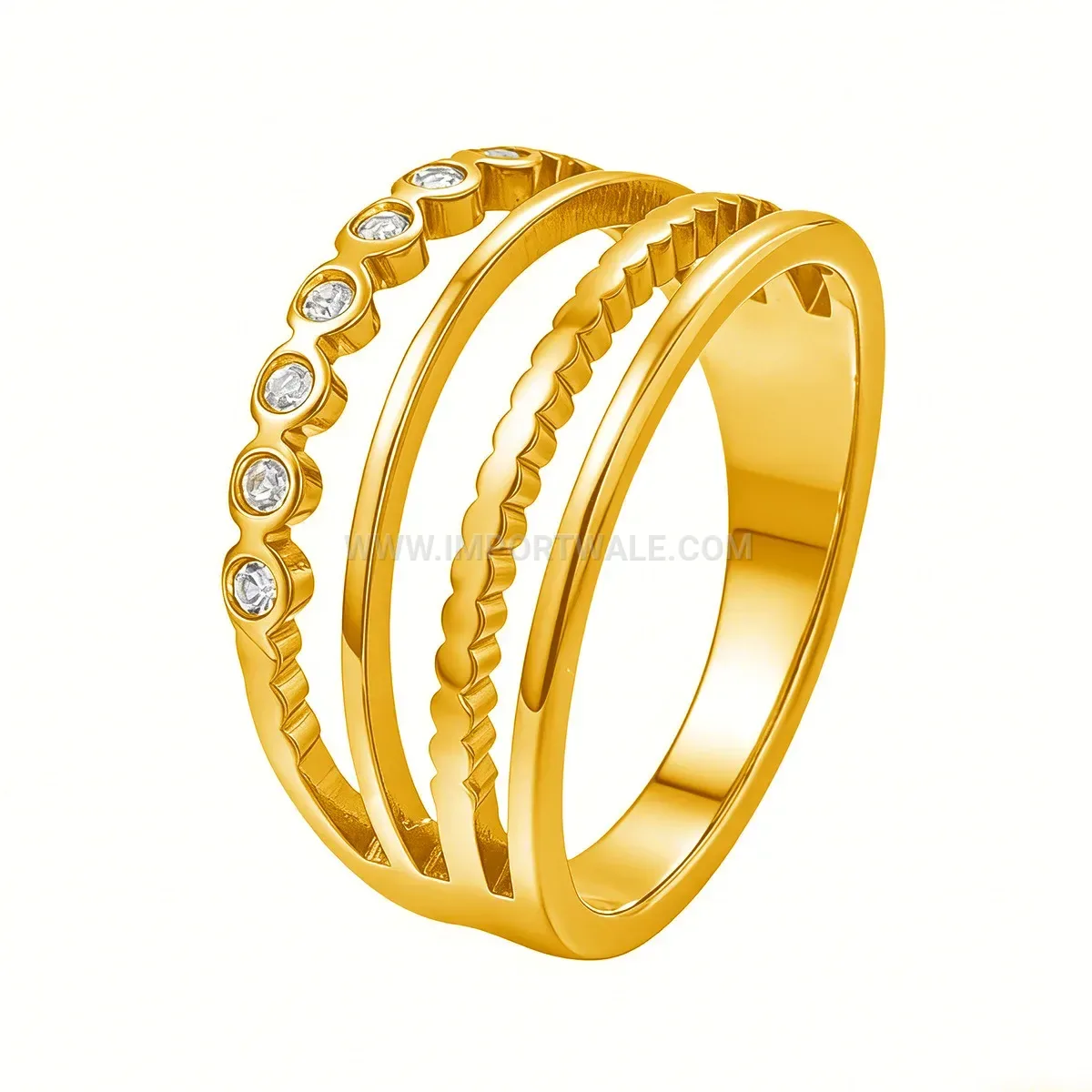 Pave Crystal Gold Plated Stainless Steel Circular Ring