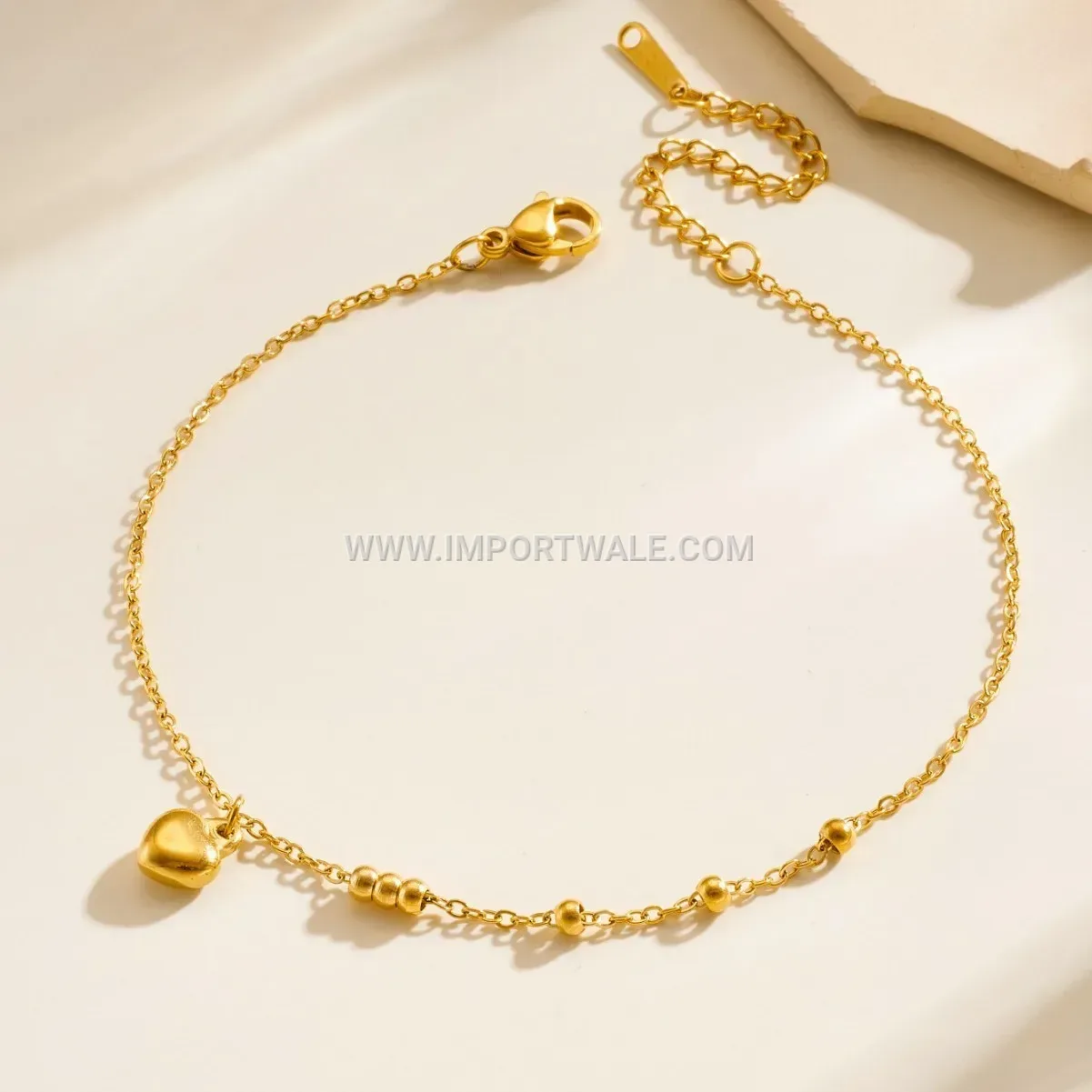 Double Sided Heart Bead Stainless Steel Anklet