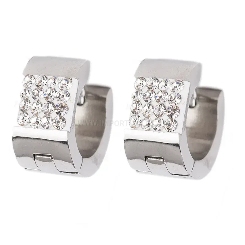 Stylish Four-Row Crystal Accent Stainless Steel Statement Hoop Earrings