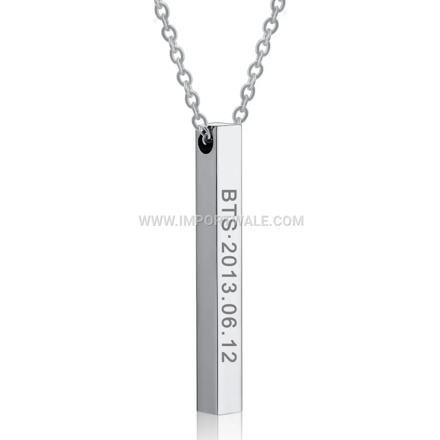 Minimalist Stainless Steel Vertical Bar Name Pendant Necklace