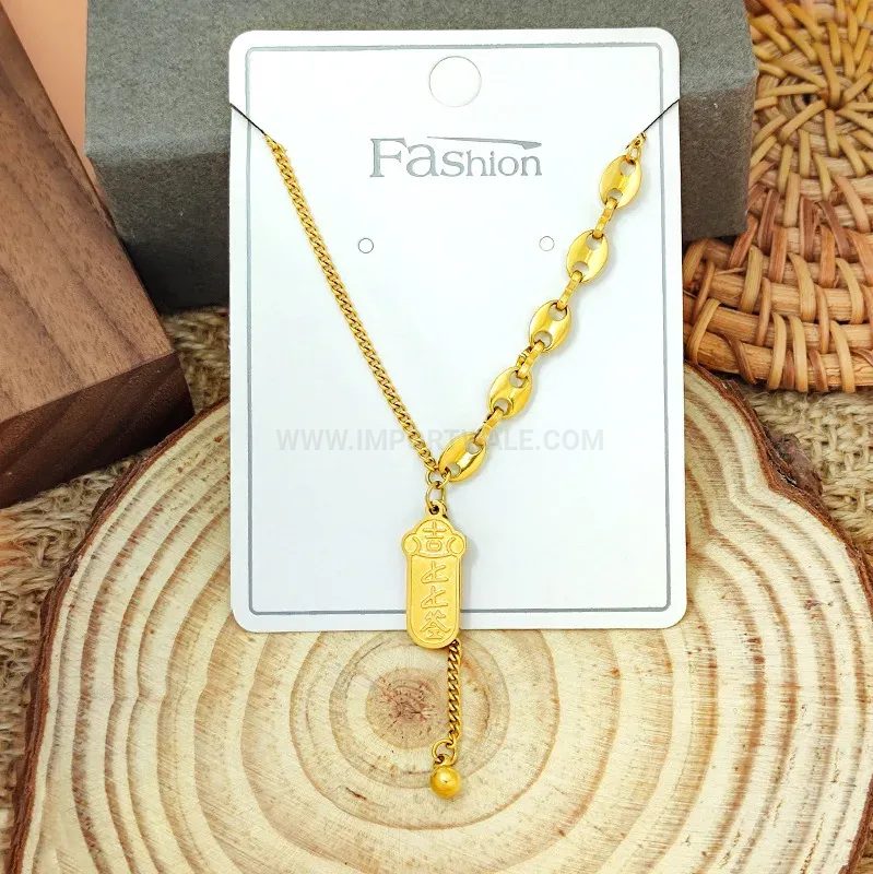 Vintage Gold Titanium Steel Fortune Fortune Tag Pendant Clavicle Necklace