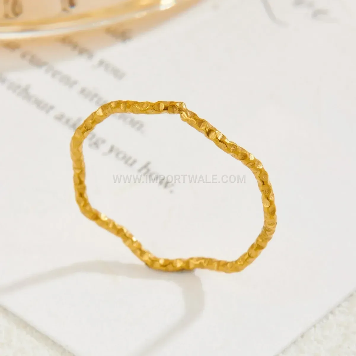 Textured Wave Gold Plated Stainless Steel Plain Band Ring