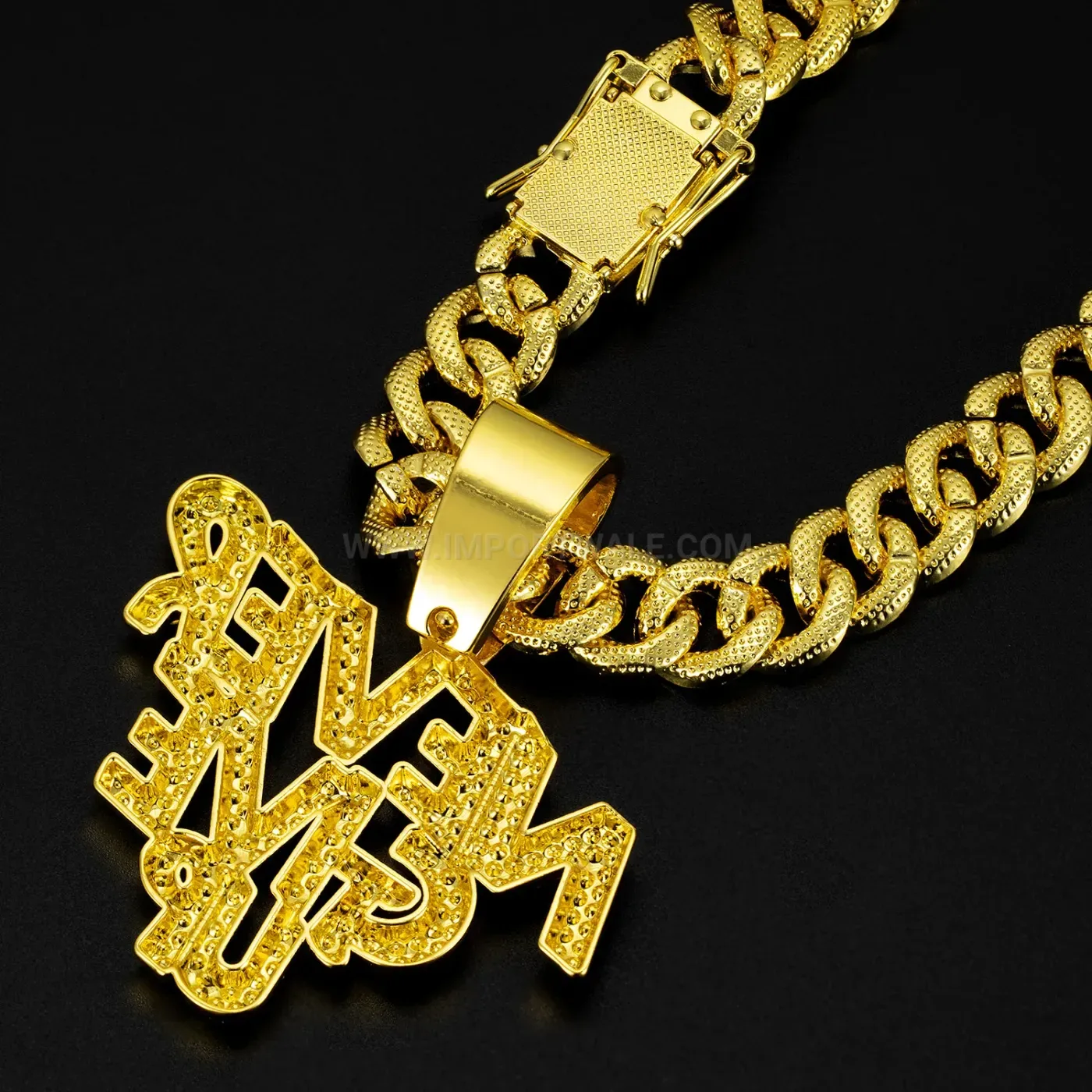 Full Rhinestone Never Give Up Letter Pendant Cuban Chain