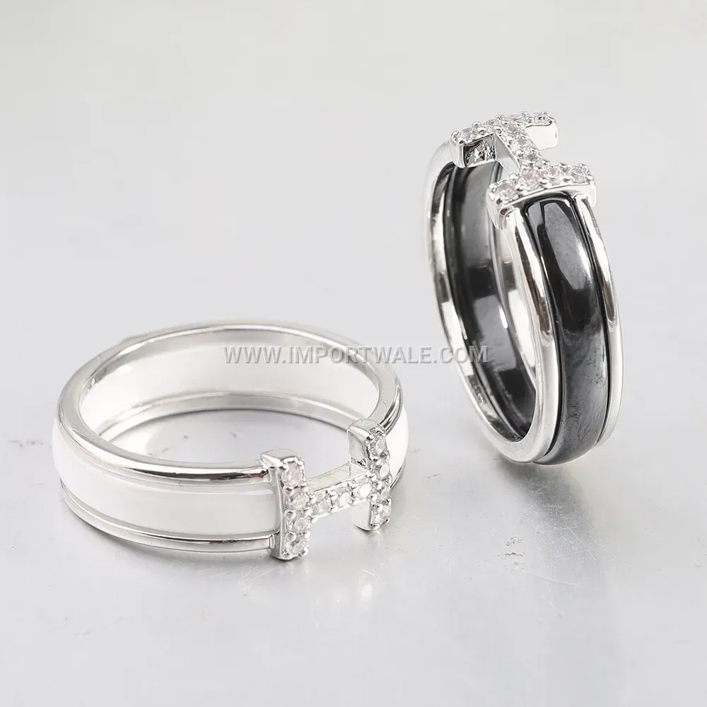 H Motif Crystal Embellished Ceramic Ring