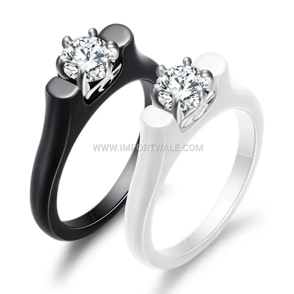 Delicate Stainless Steel Ceramic Zircon Band Ring