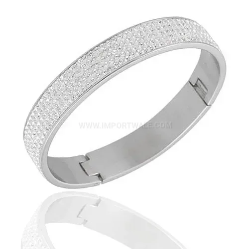 Trendy Five-Row Crystal Paved Stainless Steel Hinge Bangle