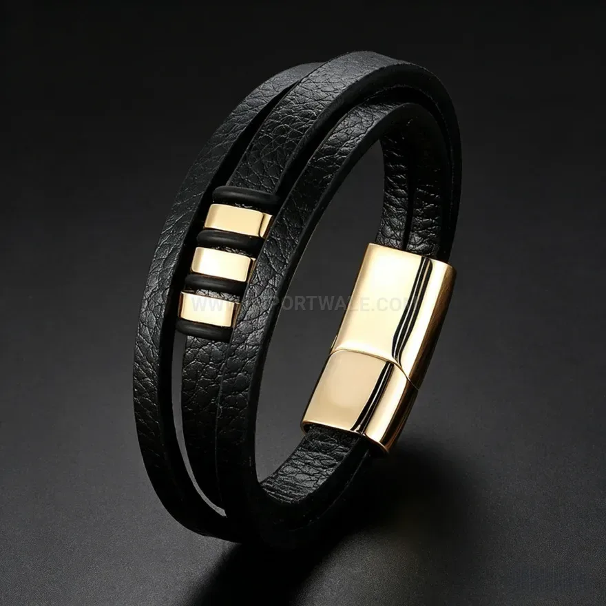 Chic Double Strand Braided Leather Cuff Bracelet with Metallic Magnetic Lock