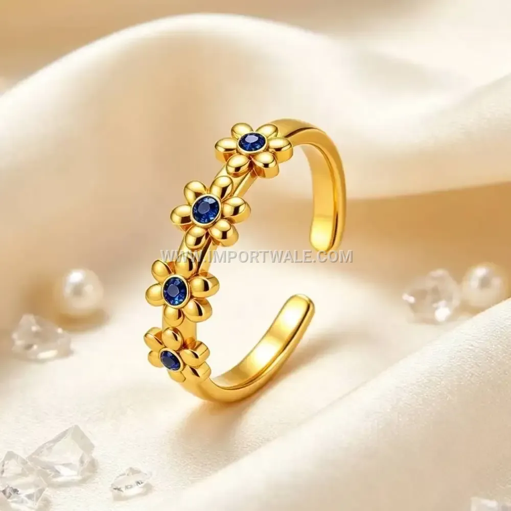 Floral Zircon Stainless Steel Gold Plated Open Ring
