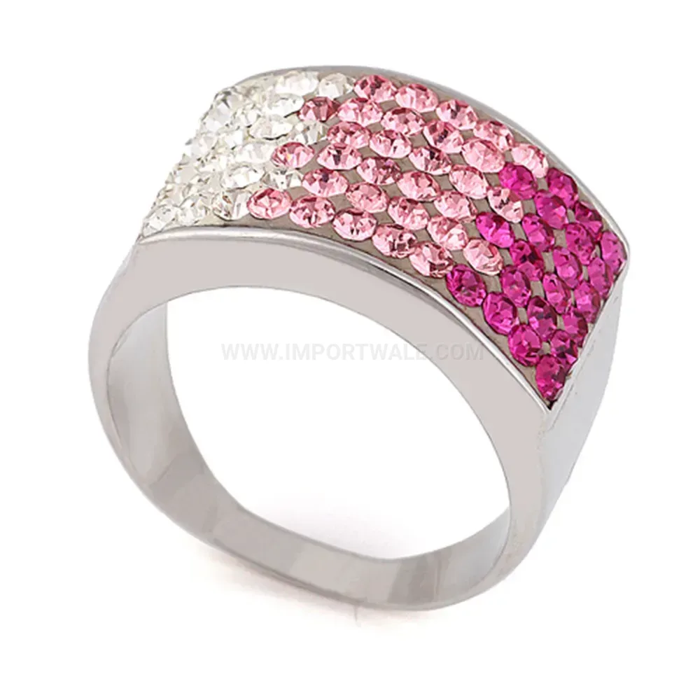 Stainless Steel Pink Crystal Inlaid Band Ring
