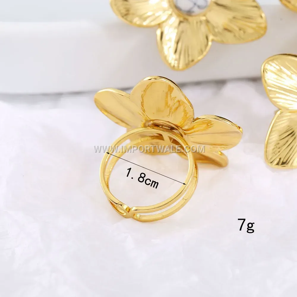 Gold Plated Floral Turquoise Stainless Steel Adjustable Ring