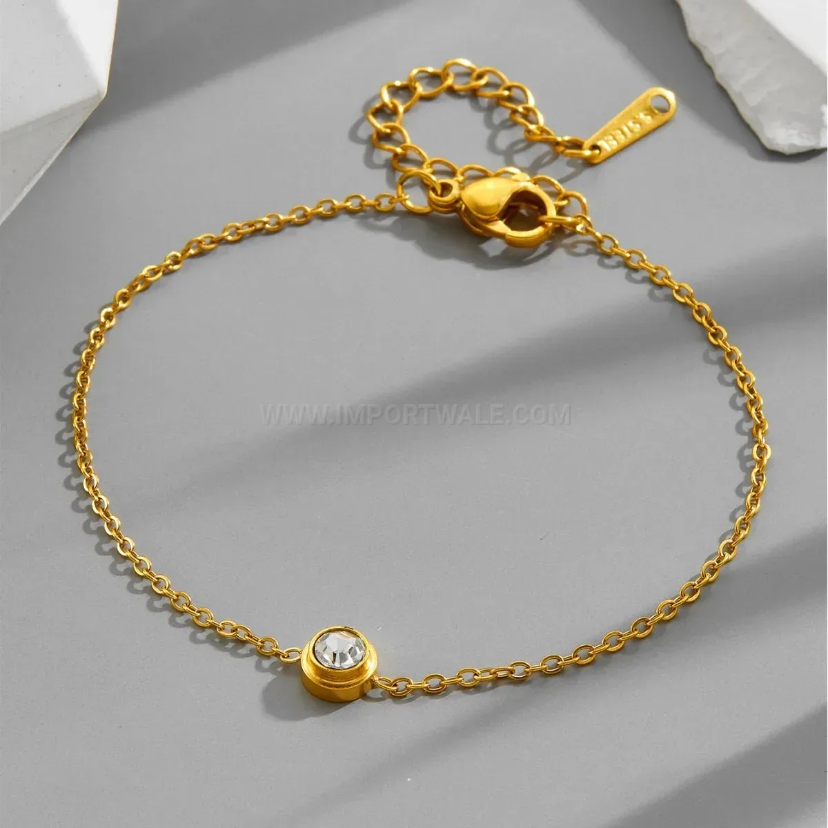 Trendy Minimalist Single Solitaire Crystal Titanium Steel Chain Bracelet