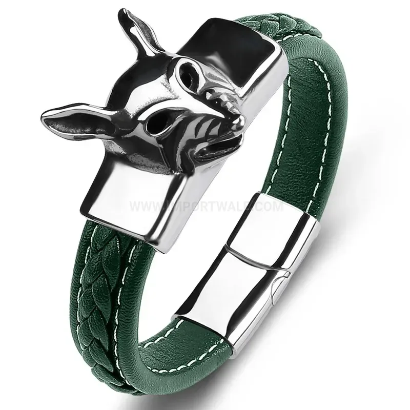 Chic Fox Charm Genuine Leather Stainless Steel Men Bracelet