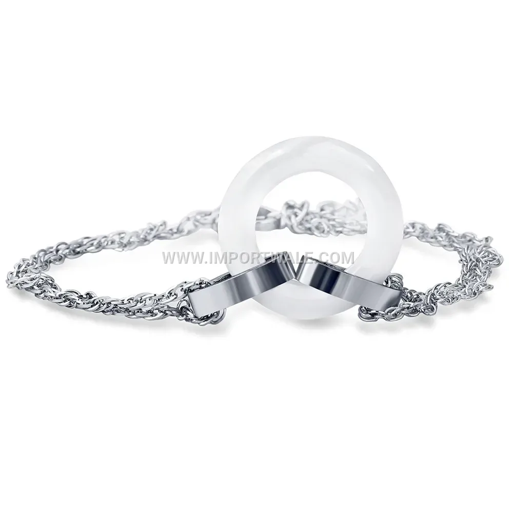 Minimalist Stainless Steel Double Ring Ceramic Bracelet