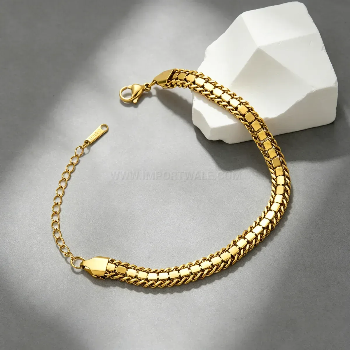 Stylish Layered Gold Stainless Steel Rhinestone Watch Band Bracelet