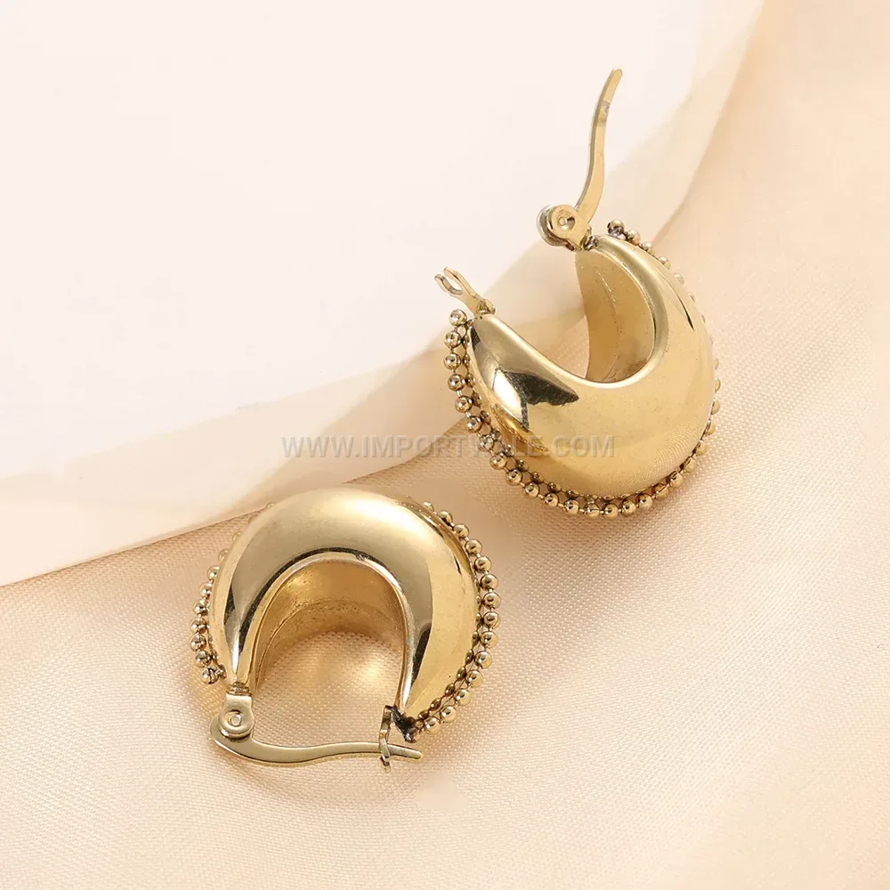 Chunky Crescent C Shaped Stainless Steel Hoop Earrings