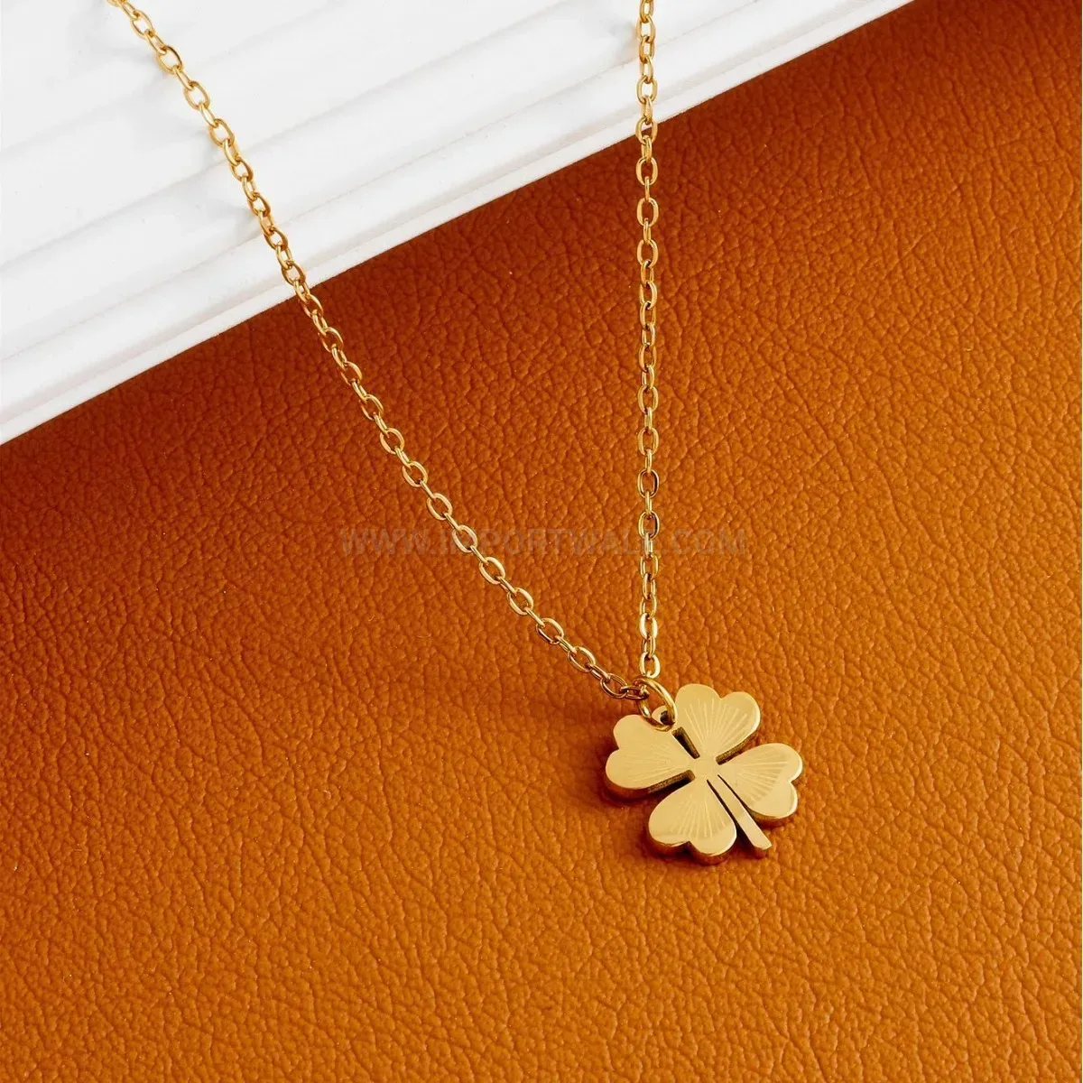 Classic Layered Titanium Steel Four Leaf Clover Heart Pendant Necklace