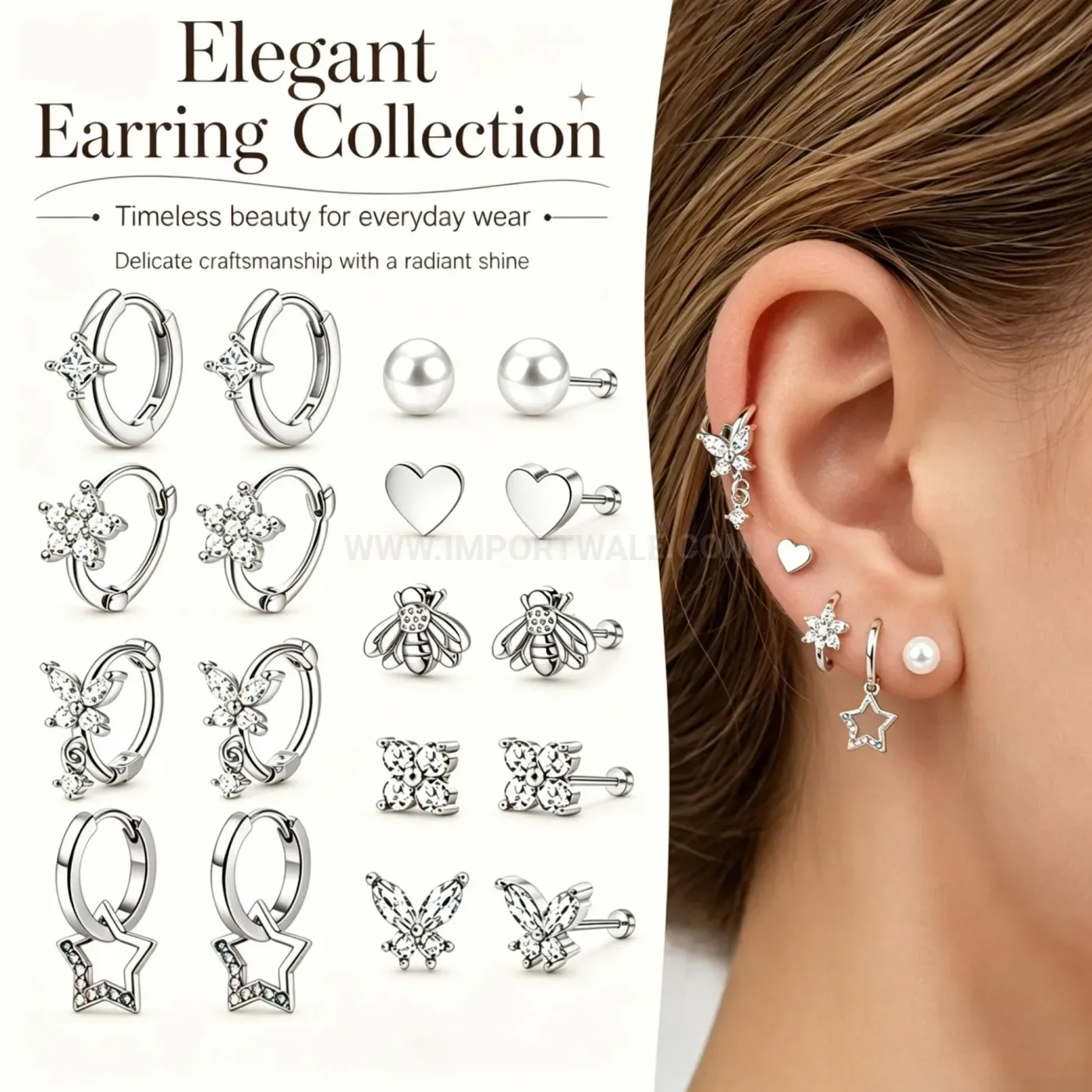 Trendy Stainless Steel Stacking Earring Set with Studs and Hoops
