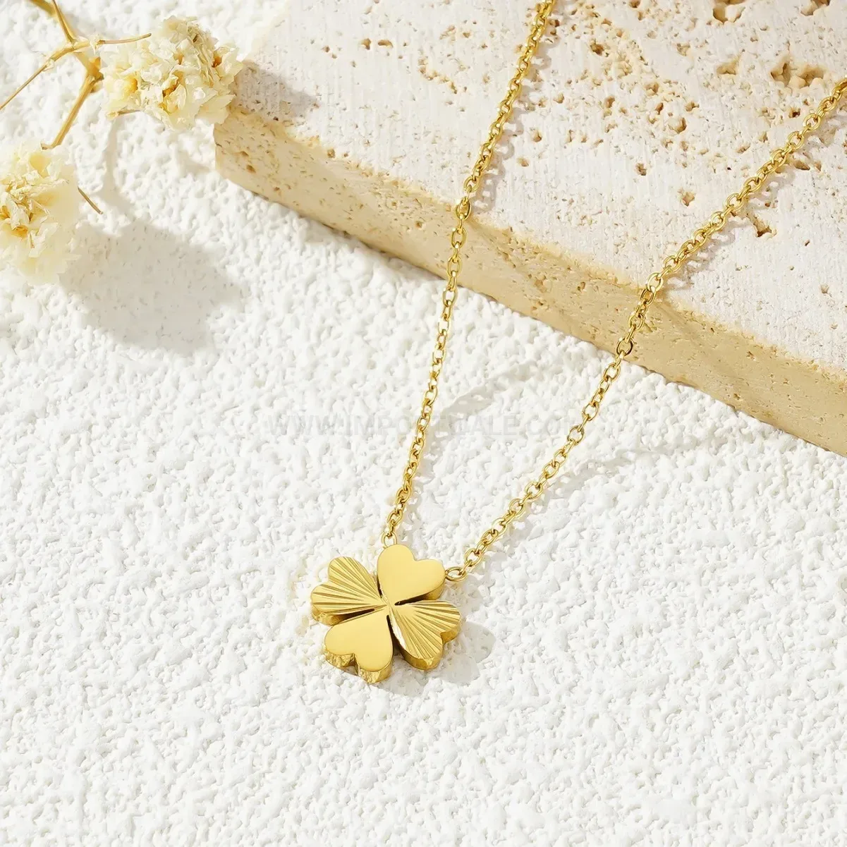 Trendy Titanium Steel Four-Leaf Clover Necklace and Earrings Set