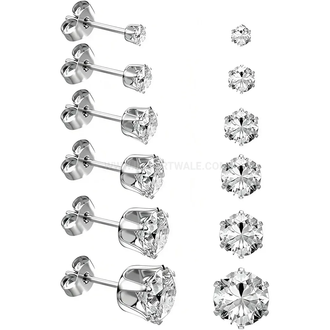 Modern Round Cubic Zirconia Plated Stainless Steel Piercing Stud Set