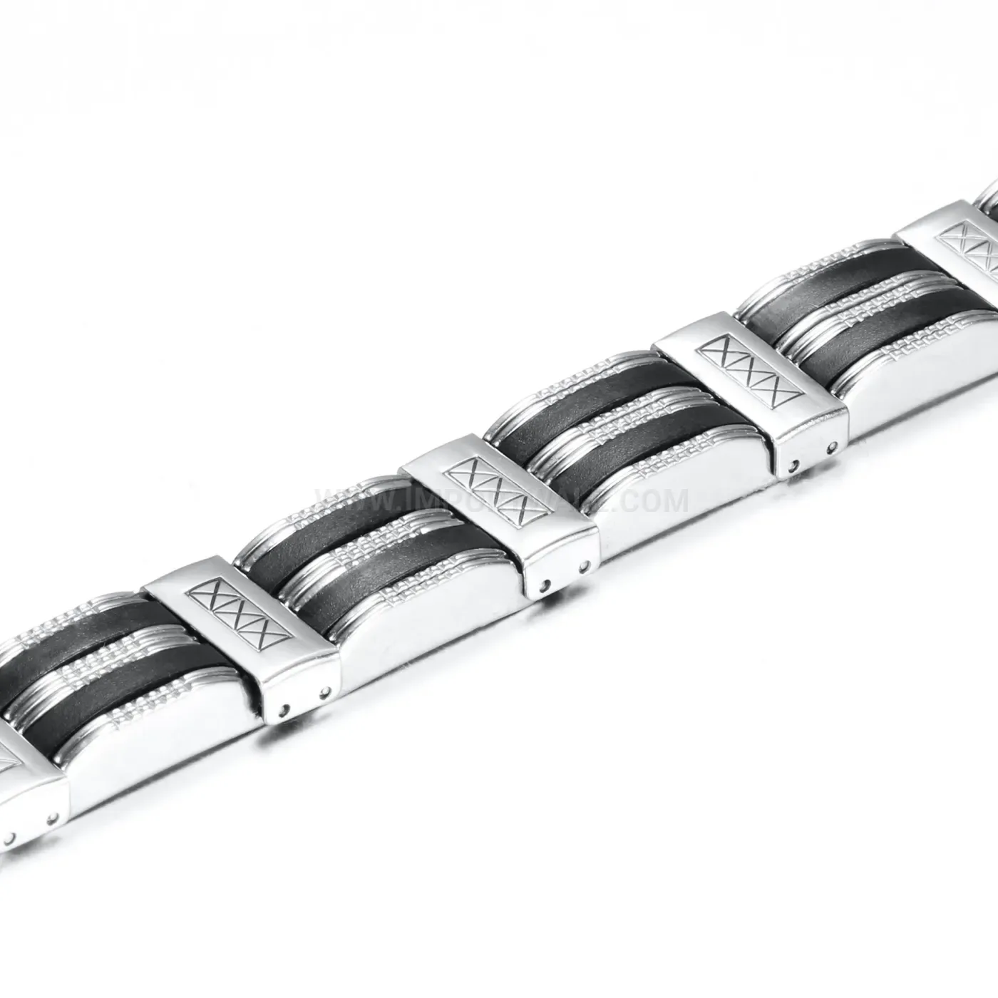 Men's Wide Stainless Steel Silicone Dotted Streetwear Bracelet