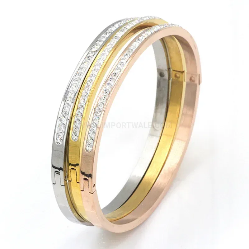 Bold Slim Rhinestone Embellished Stainless Steel Bangle Bracelet