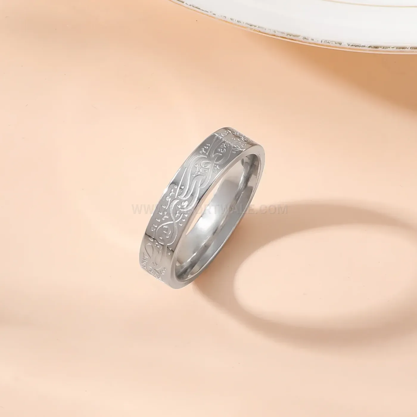 Engraved Stainless Steel Islamic Script Ring for Women
