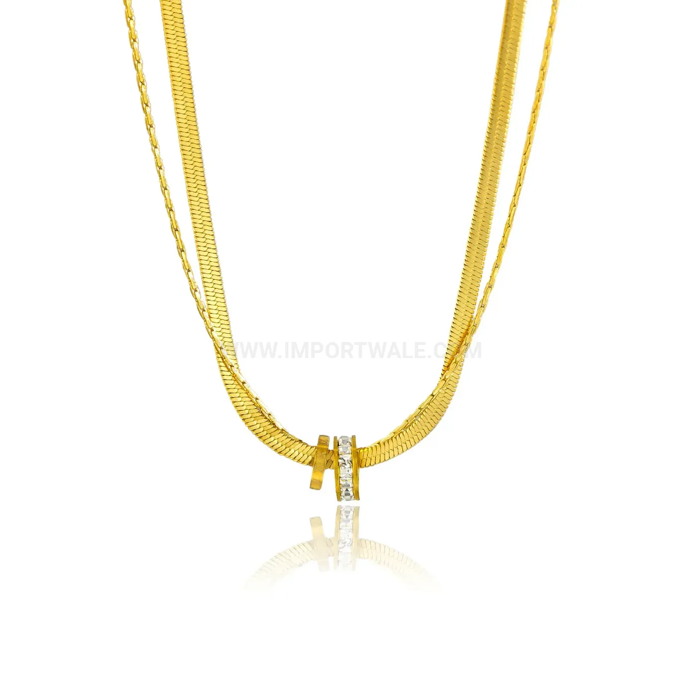 Chic Double Layer Stainless Steel Interlocking Ring Snake Chain Necklace