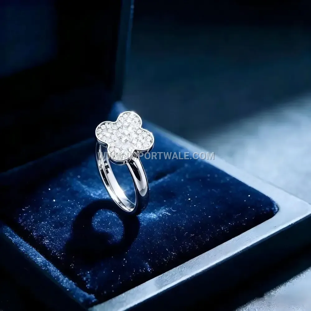 Clover Flower Zircon Stainless Steel Ring
