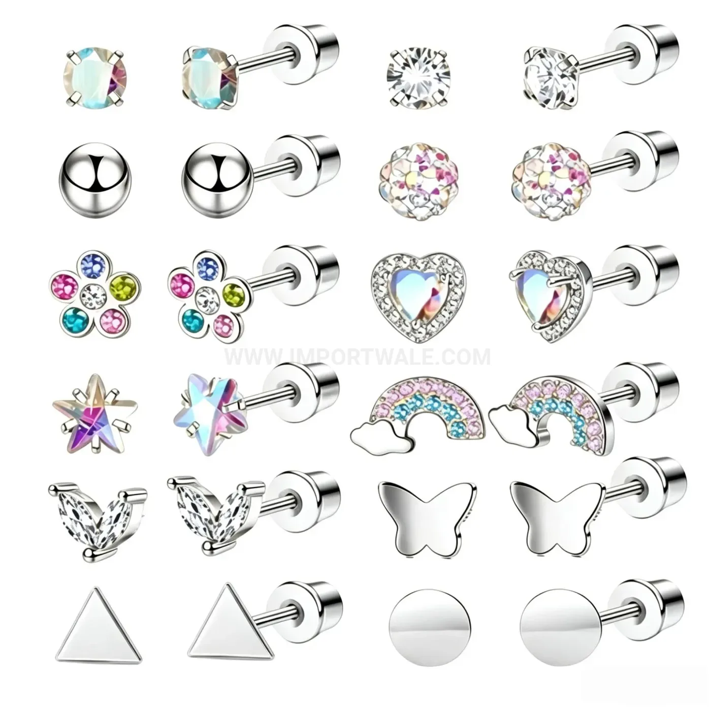 Bold Iridescent Zircon Geometric Threaded Stainless Steel Piercing Stud