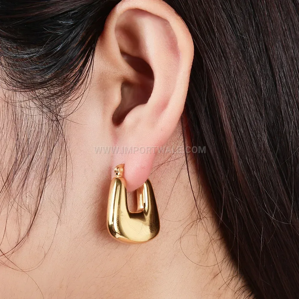 Chunky Hollow U Shaped Stainless Steel Hoop Earrings