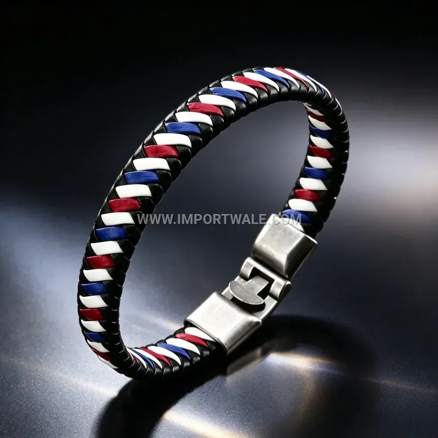 Titanium Steel Braided Leather Wristband for Men