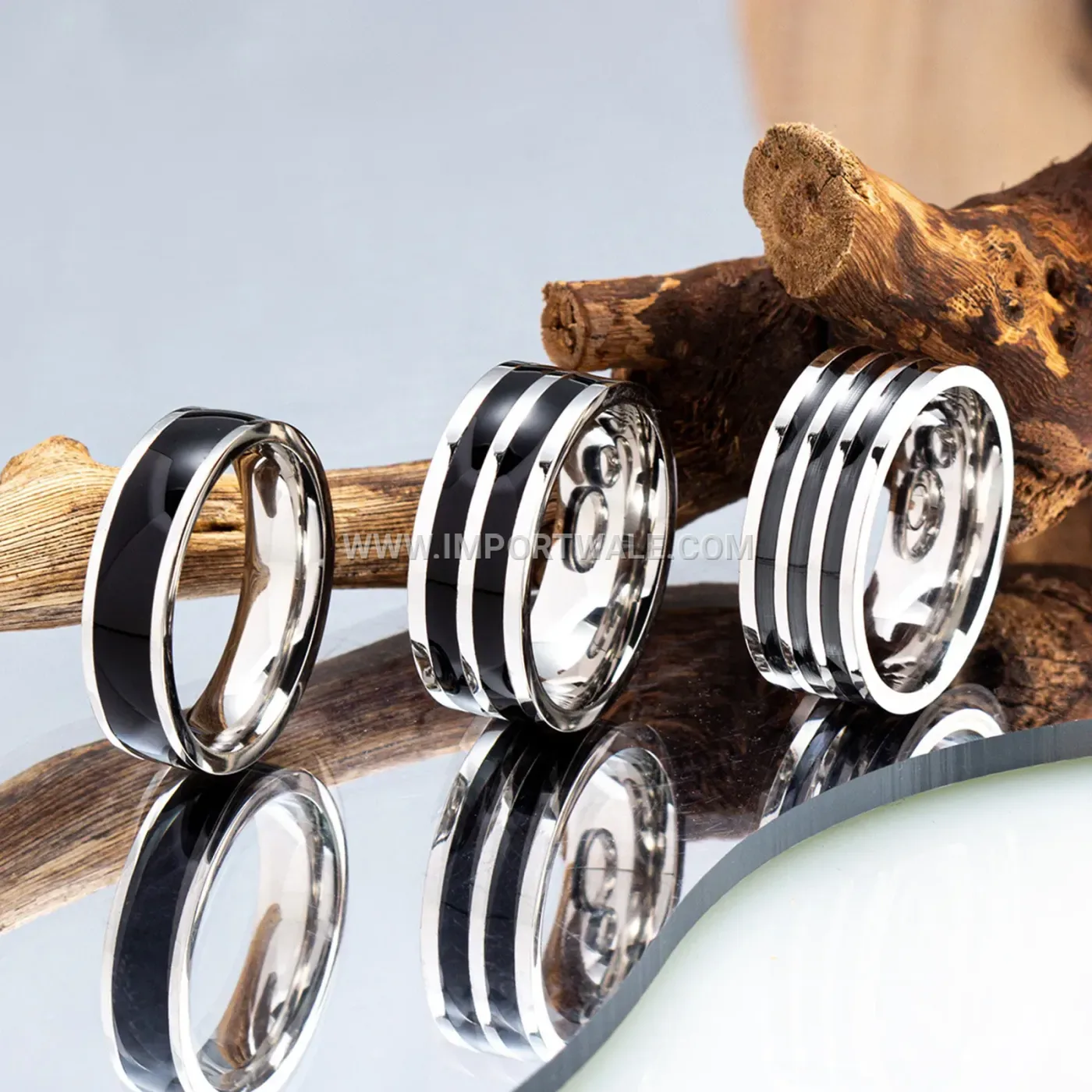 Black Enamel Striped Stainless Steel Band Ring