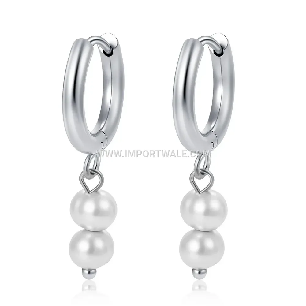 Lustrous Pearl Inlaid Stainless Steel Clip Earrings
