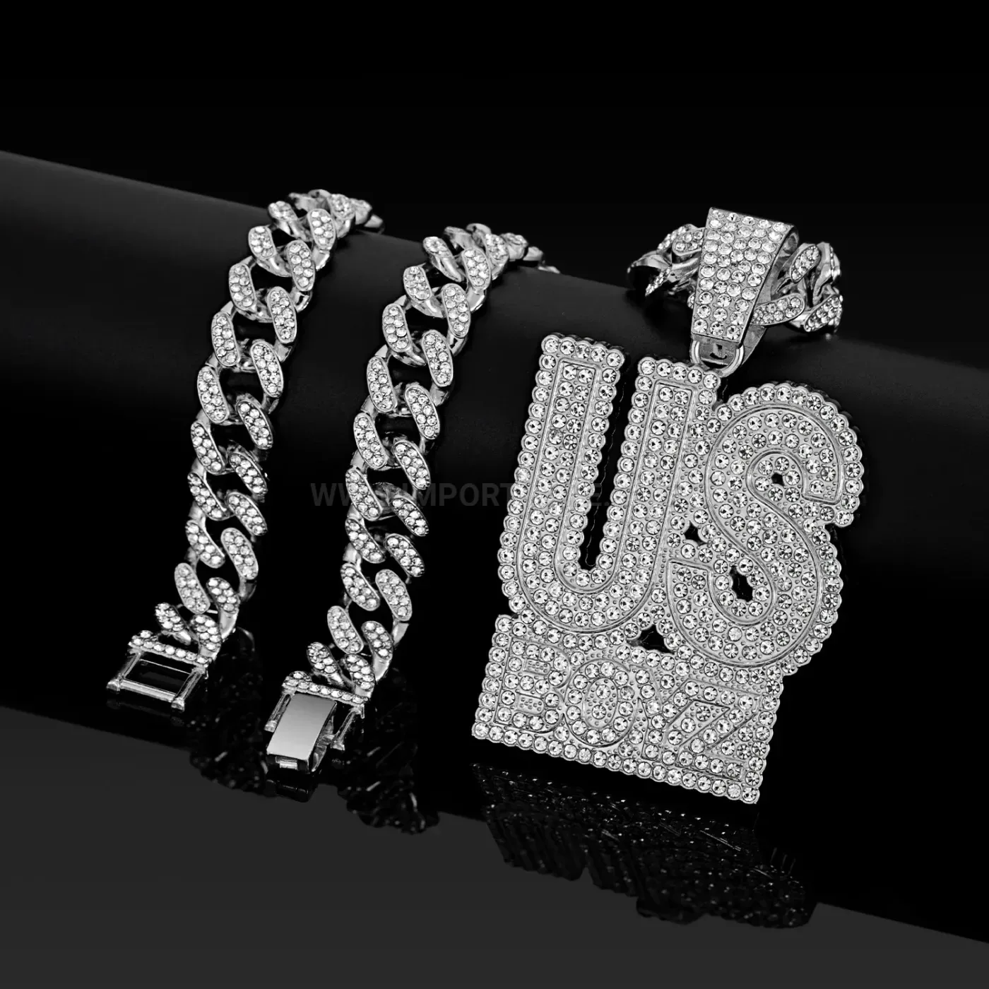 Iced Out US BOYZ Lettering Hip Hop Pendant