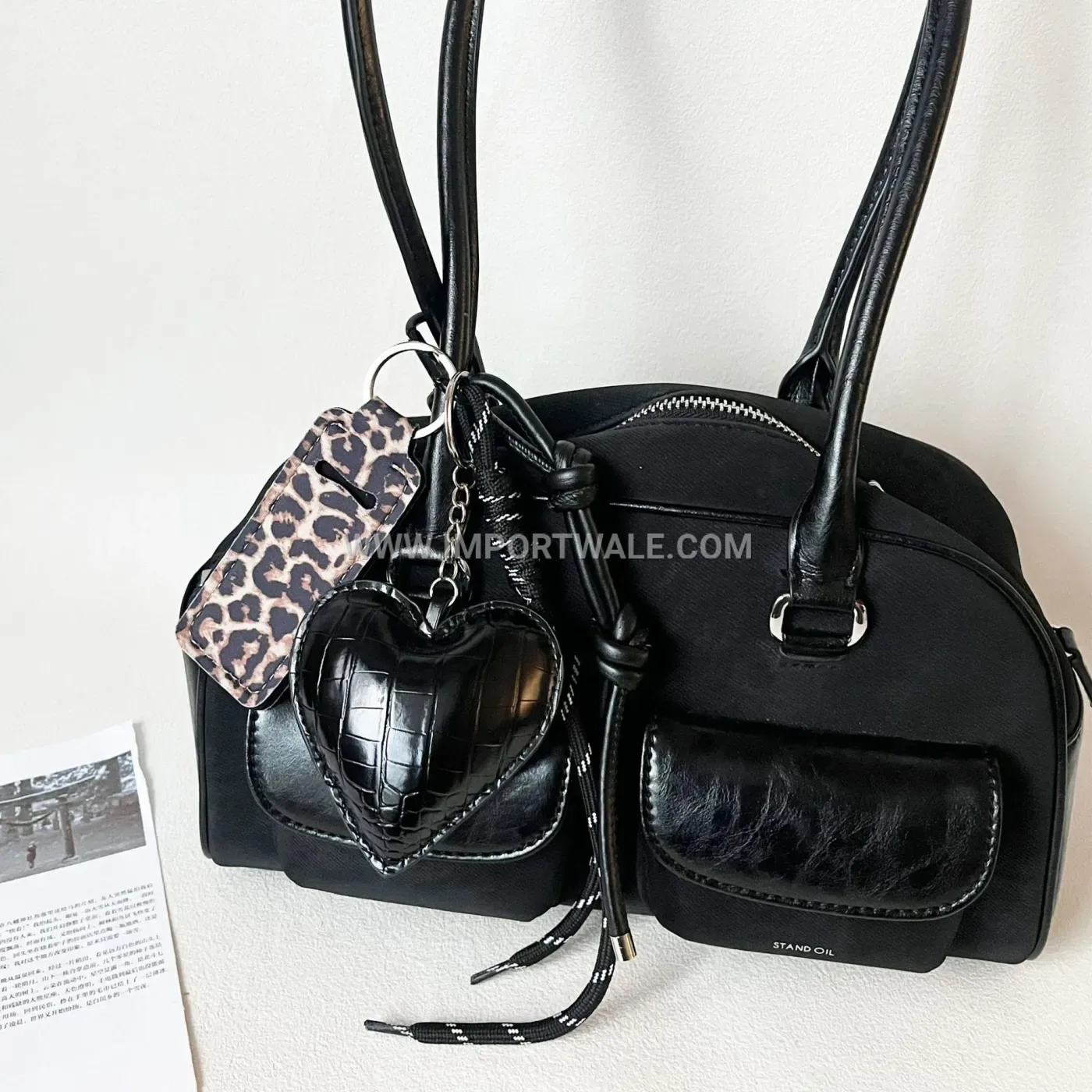 Leopard Print Lipstick and Heart Charm Keychain