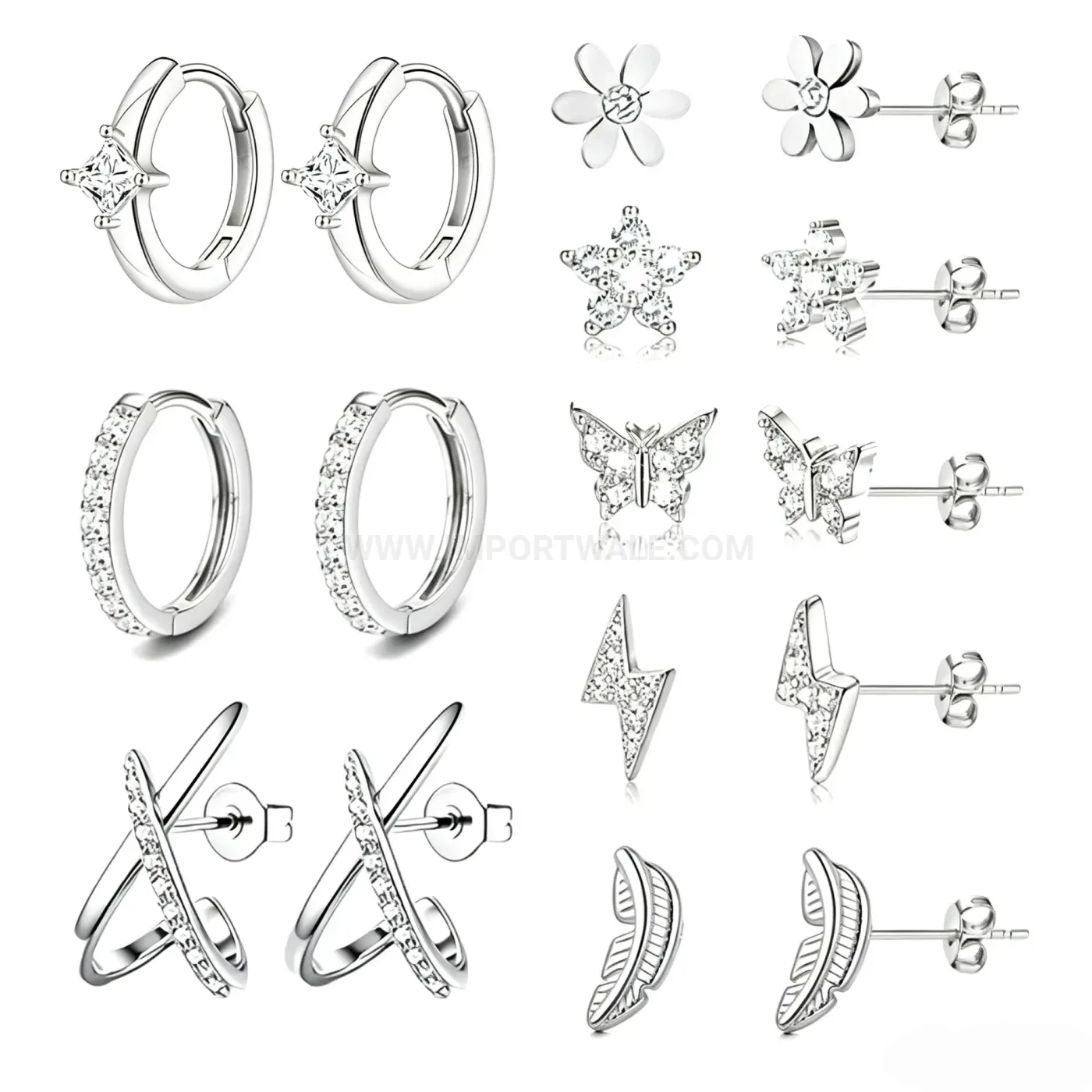 Bold Stainless Steel Geometric Piercing Stud Set