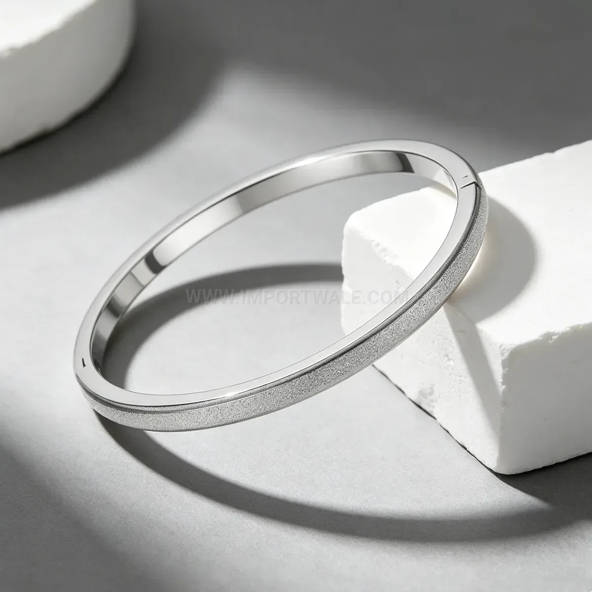 Trendy Frosted Finish Plated Stainless Steel Open Bangle Bracelet