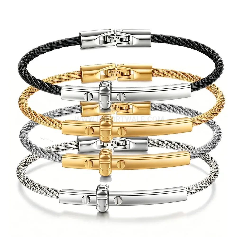 Stylish Sleek Stainless Steel Cable Wire Bangle Bracelet With Clasp