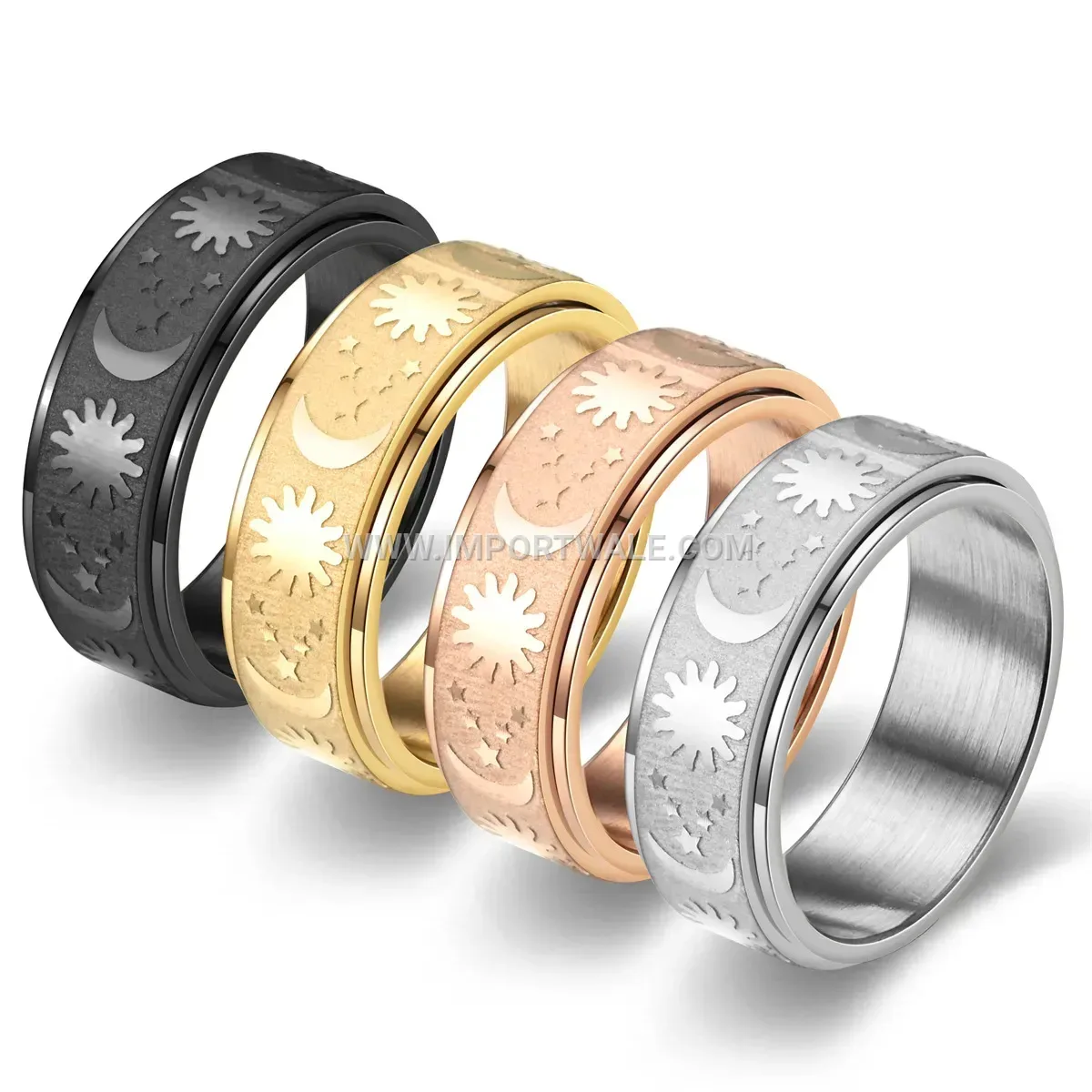 Stainless Steel Spinner Band Ring with Engraved Detail