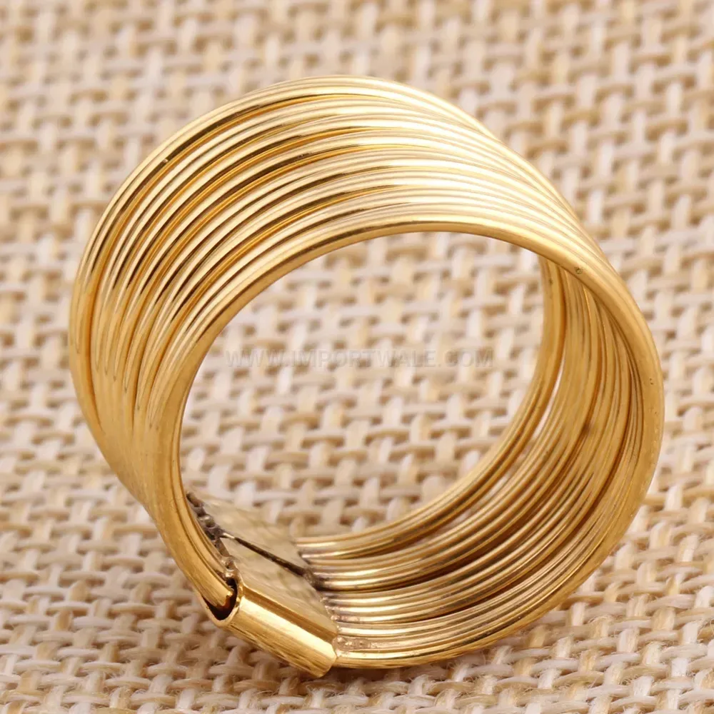 Premium Wide 18K Gold Plated Steel Wire Motif Statement Ring