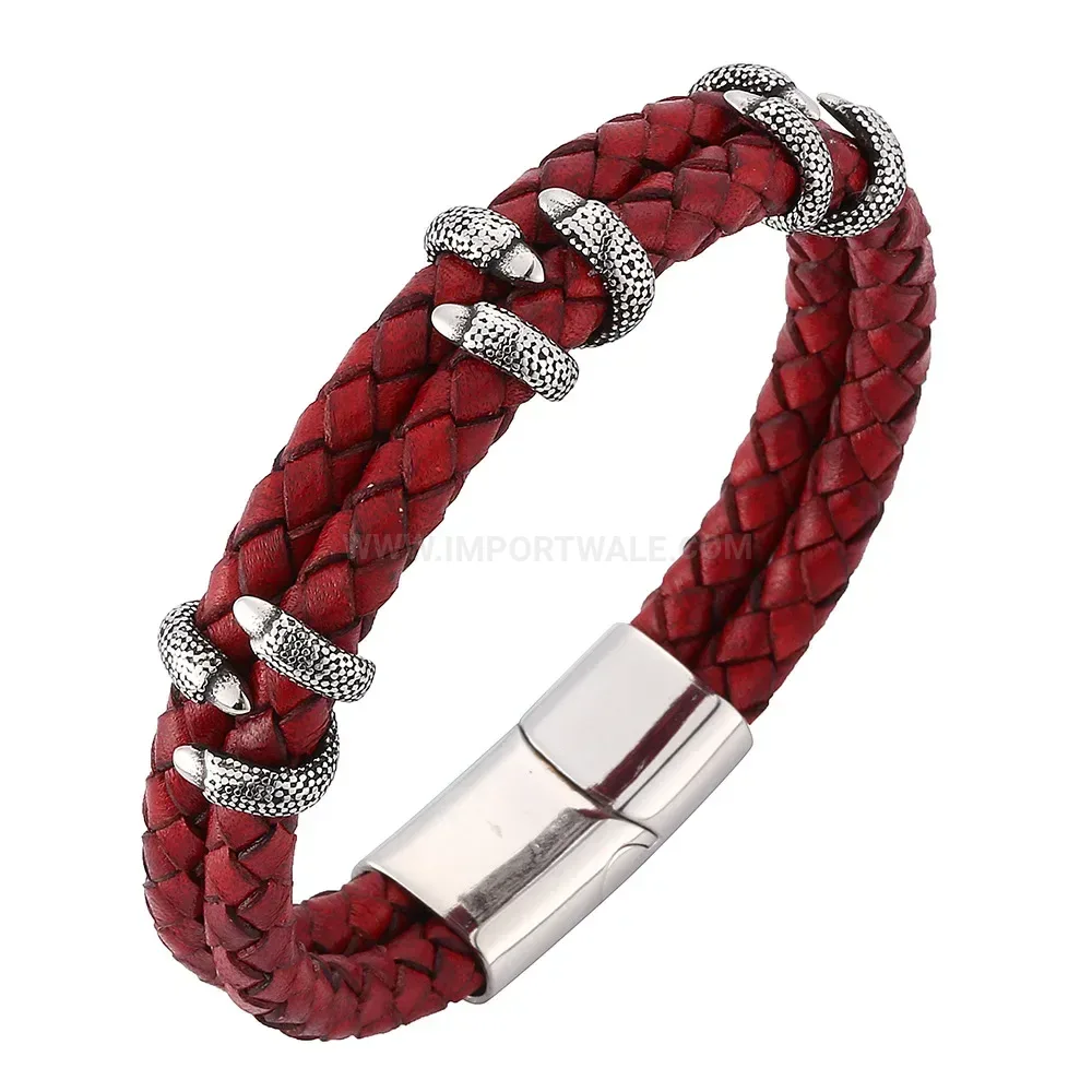 Woven Leather and Stainless Steel Clasp Unisex Statement Bracelet